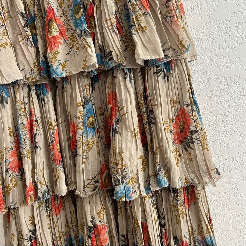 Sea New York Roanne Floral Print Pleated Ruffle Tiered Sleeveless Midi  Dress - Picture 5 of 9